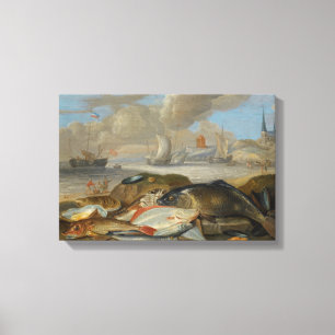 Lienzo La vida de los peces en el paisaje del puerto