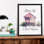 Lienzo La vida en la playa es la perfección de la costa<br><div class="desc">Una casa de playa con plantas tropicales y acuarela,  con la frase "La vida en la playa es la perfección en la orilla". Ai art. contenido generativo</div>