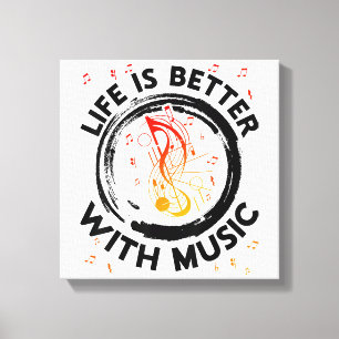 Lienzo La vida es mejor con notas musicales músico amante