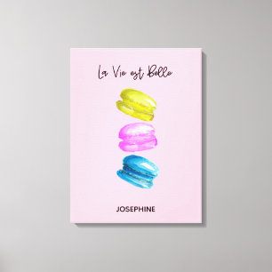 Lienzo La Vie est Belle Macaron acuarela personalizada