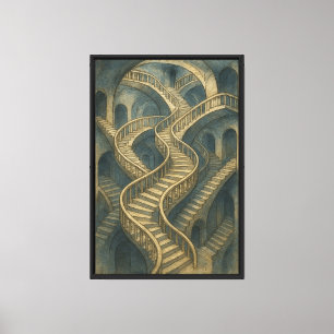Lienzo Laberinto de escalera infinita - Tinta y acuarela