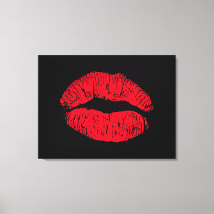 Lienzo Labios Rojos Besándose sobre Negro