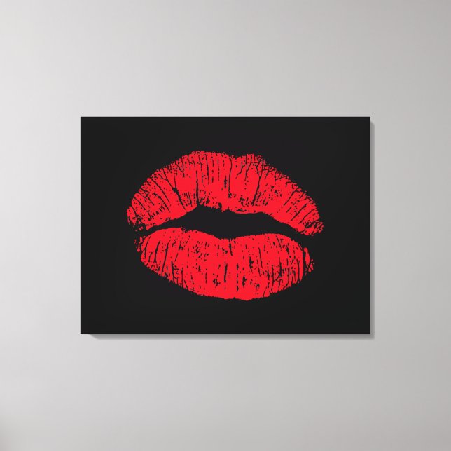 Lienzo Labios Rojos Besándose sobre Negro (Anverso)