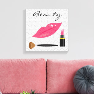 Lienzo Labios Rosados Y Maquillaje Belleza