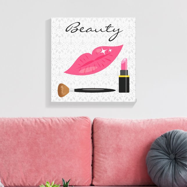 Lienzo Labios Rosados Y Maquillaje Belleza (Insitu (Sala de estar))