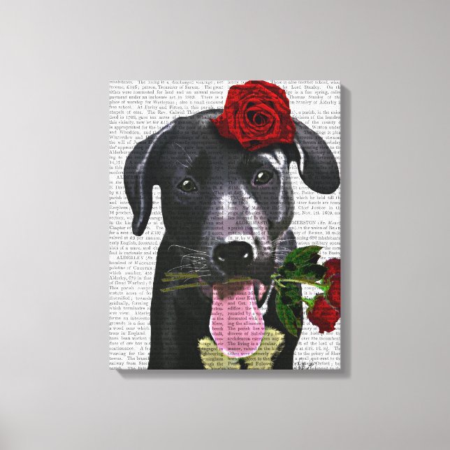 Lienzo Labrador negro con Rosas (Anverso)
