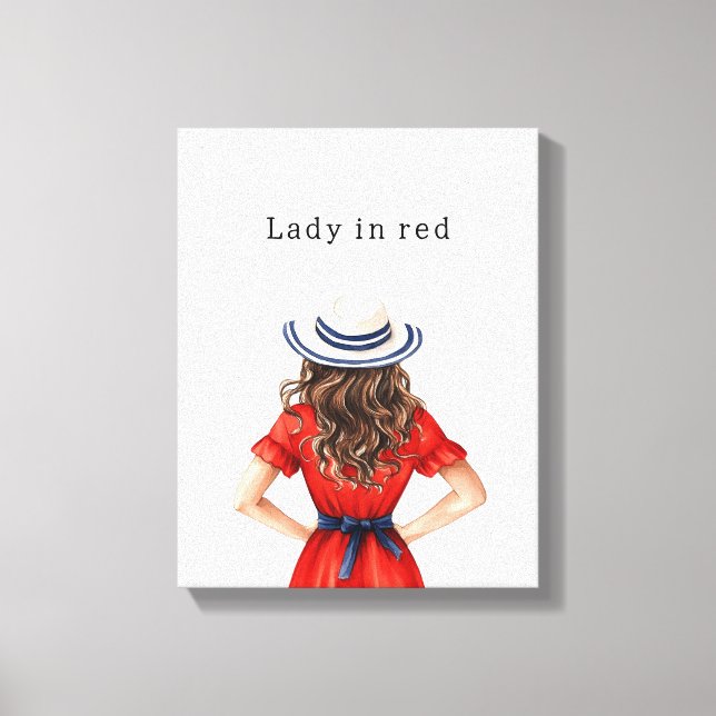 Lienzo Lady in Red Dress Brown Hair (Anverso)