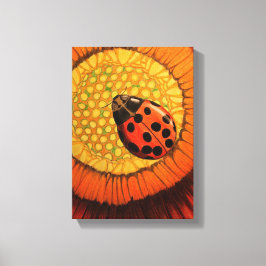 Lienzo Ladybug Rojo En Una Flor De Zinnia Vibrante