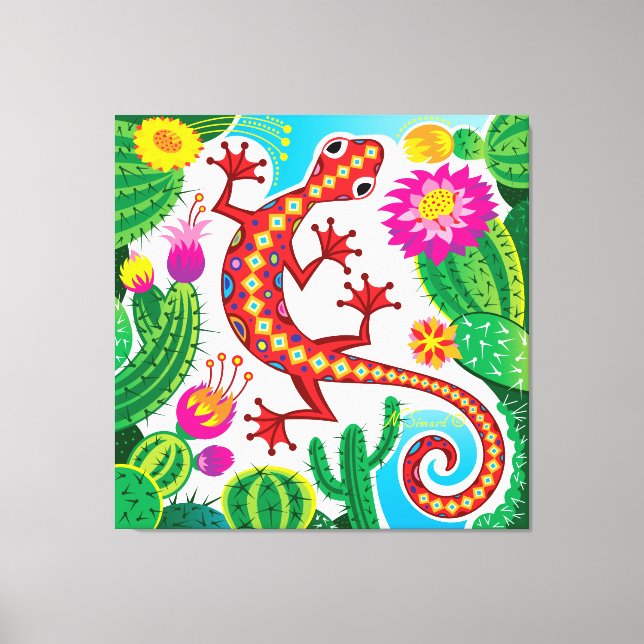 Lienzo Lagarto del Suroeste con Flores de Cactus (Anverso)
