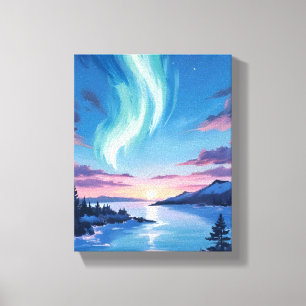 Lienzo Lago Aurora Borealis Paisaje Soñador Nocturno