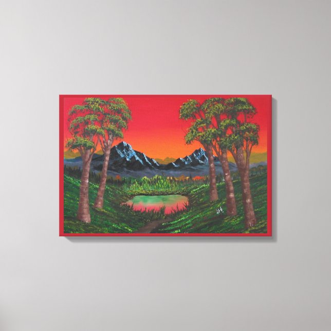 Lienzo Lago Bosque de Montaña Red Sunset (Anverso)