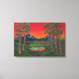 Lienzo Lago Bosque de Montaña Red Sunset