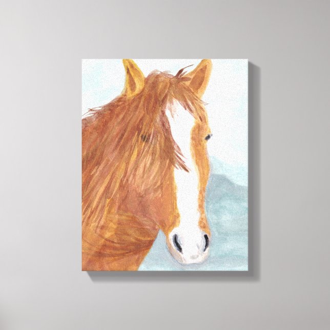 Lienzo Lago Brown Wild Horse Blue Mountain - acrílico. (Anverso)