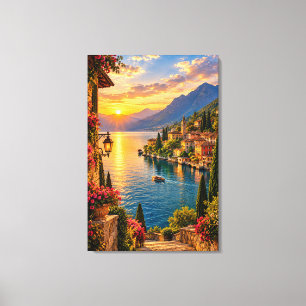 Lienzo Lago de Como Italia Atardecer – Lago Italiano Cine