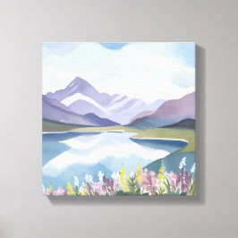 Lienzo Lago de montaña | Paisaje de acuarela floral