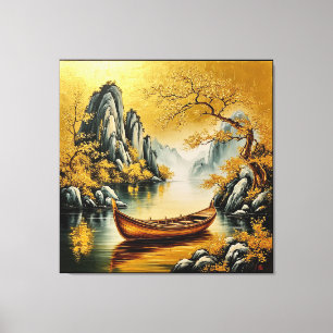 Lienzo Lago Dorado Tranquilo con Naturaleza Escénica