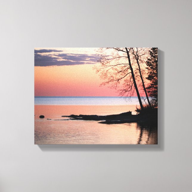 Lienzo Lago Horizon con árboles en el lago Dawn 11x14 (Anverso)