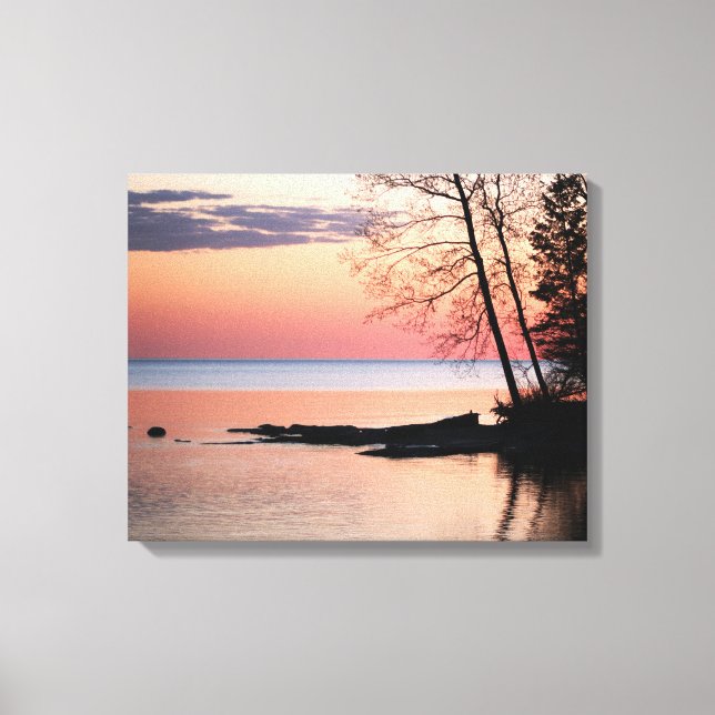 Lienzo Lago Horizon con árboles en el lago Dawn 16x20 (Anverso)