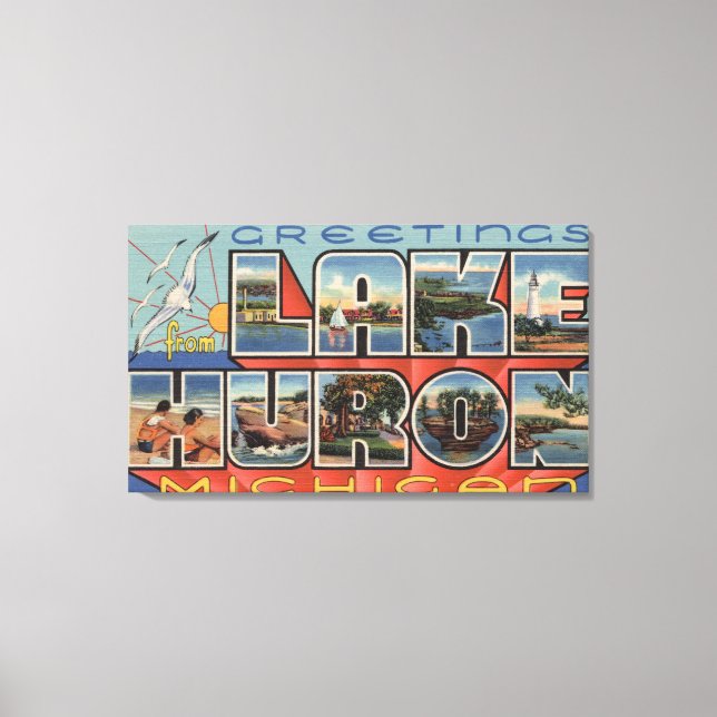 Lienzo Lago Huron, Michigan - Escenas de letras grandes (Anverso)