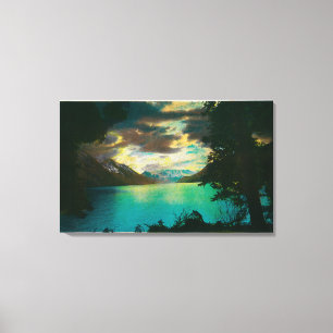 Lienzo Lago Kenai, Alaska con reunión de tormenta