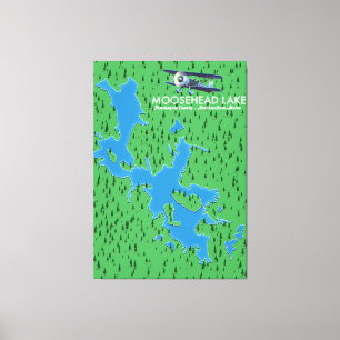 Lienzo Lago Moosehead, mapa del condado de Piscataquis en