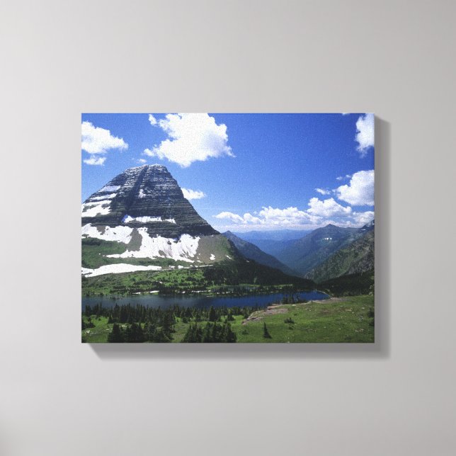 Lienzo Lago oculto, prados alpinos, estratos rocosos y mi (Anverso)