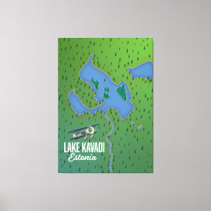 Lienzo Lago Peipus Estonia y Rusia mapa lacustre Canvas P