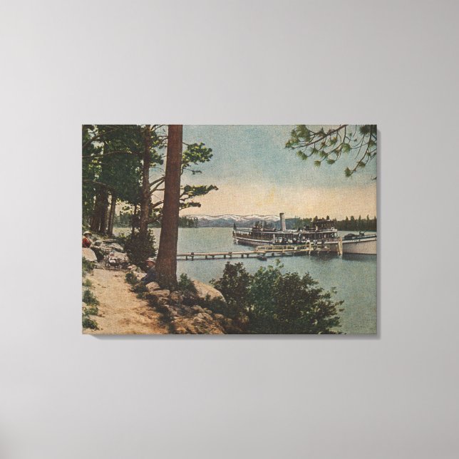 Lienzo Lago Tahoe, CA - Vista de Bahía Esmeralda con vapo (Anverso)
