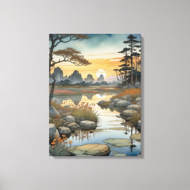 Lienzo Lago Tranquilo Sunset (Anverso)