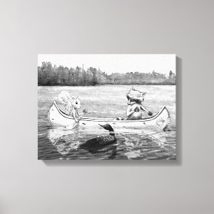 Lienzo Laguna Canoe Loon Raccoon