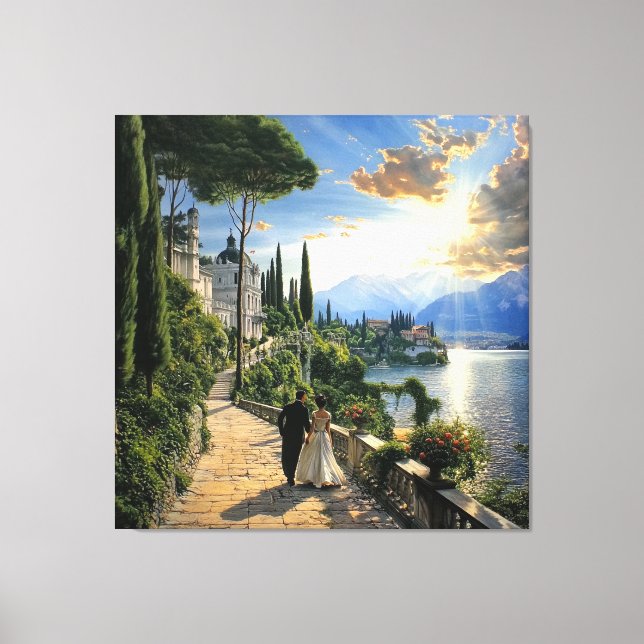 Lienzo Lake Como Italy Romantic Canvas Wall Art (Anverso)