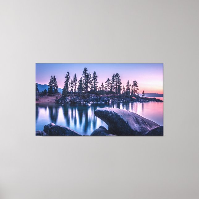 Lienzo lake tahoe sand harbour beach nevada al atardecer (Anverso)