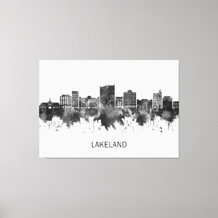 Lienzo Lakeland Florida Skyline BW