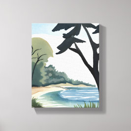 Lienzo Lakeside Shore | Paintaje paisajístico de acuarela