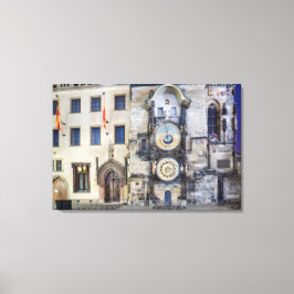 Lienzo Lámina nocturna de reloj astronómico de Praga