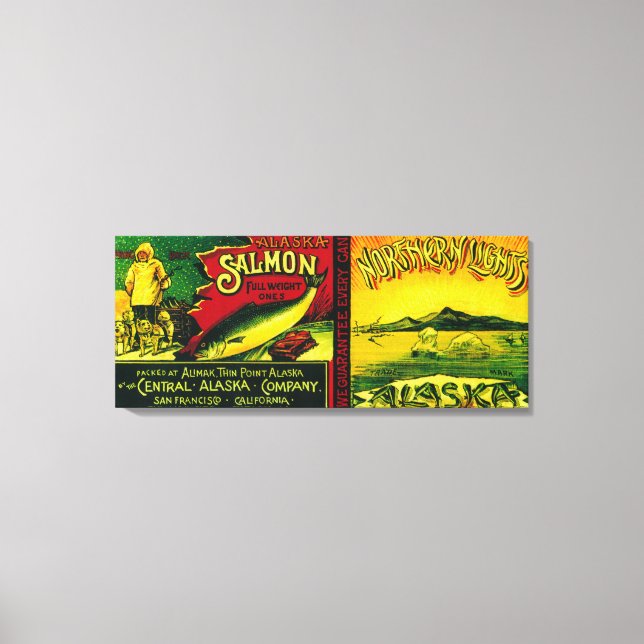 Lienzo Lámparas del Norte Salmon Can LabelAlimak, AK (Anverso)