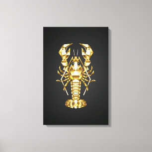 Lienzo Langosta de bogavante poligonal dorada sobre negro