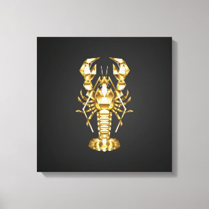 Lienzo Langosta de bogavante poligonal dorada sobre negro