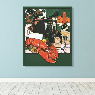 Lienzo Langostino Champán Vintage; Fiesta Elegante y Lujo