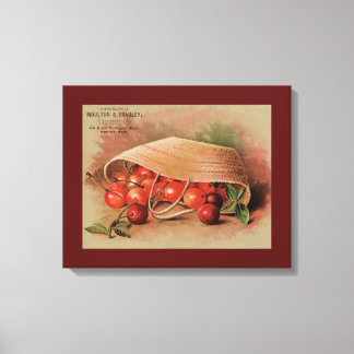 Lienzo Las cerezas rojas de época en una canasta