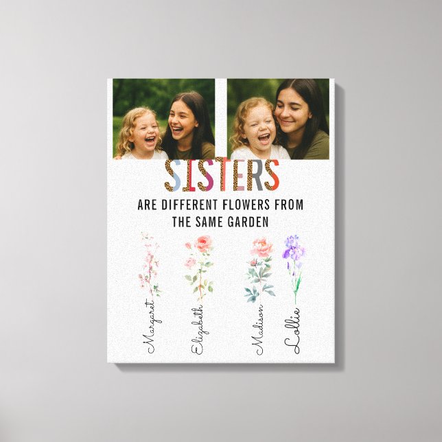 Lienzo Las hermanas son diferentes flores con foto y nomb (Anverso)