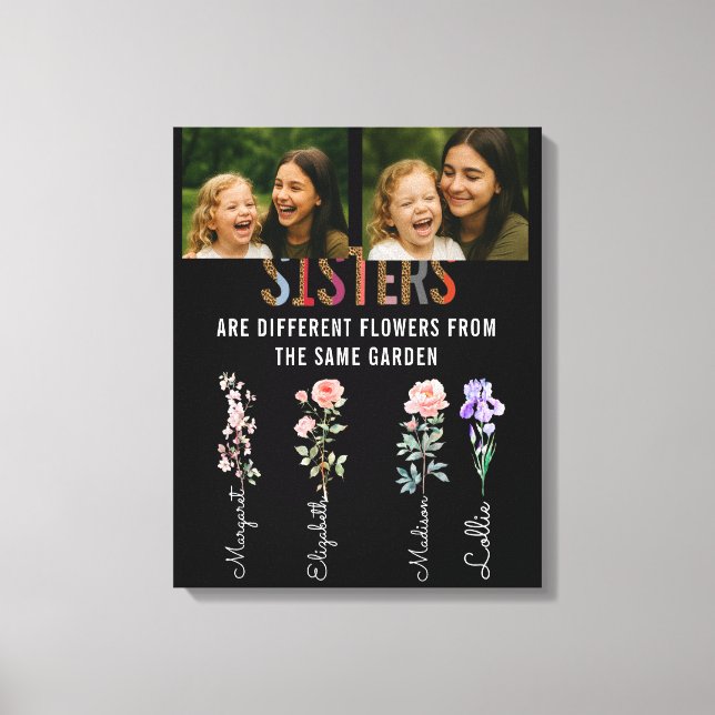 Lienzo Las hermanas son diferentes flores con foto y nomb (Anverso)