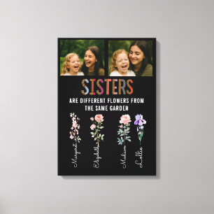 Lienzo Las hermanas son diferentes flores con foto y nomb