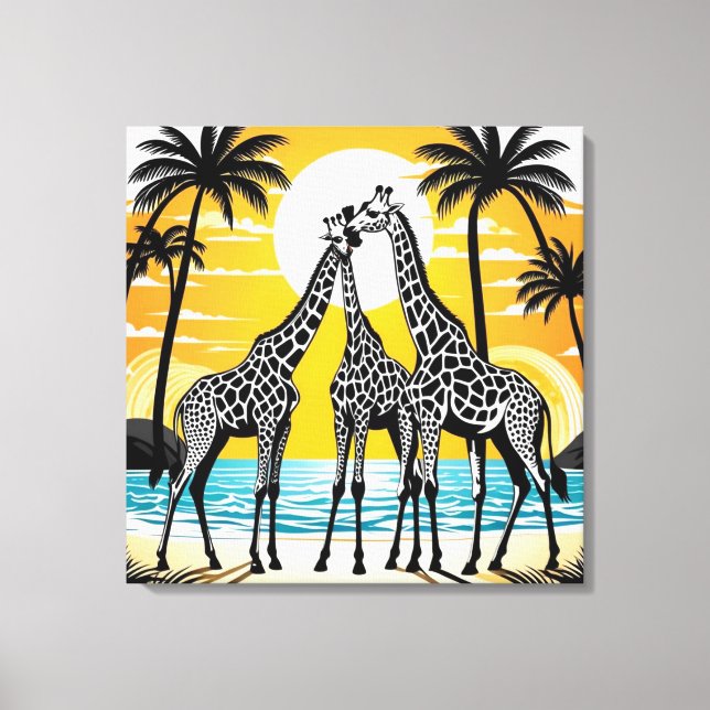 Lienzo Las jirafas en la playa (Anverso)