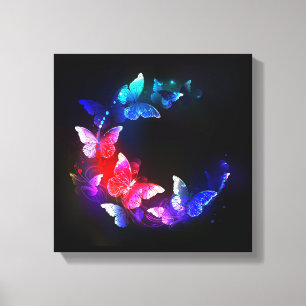 Lienzo Las mariposas nocturnas brillantes de Neon en el f