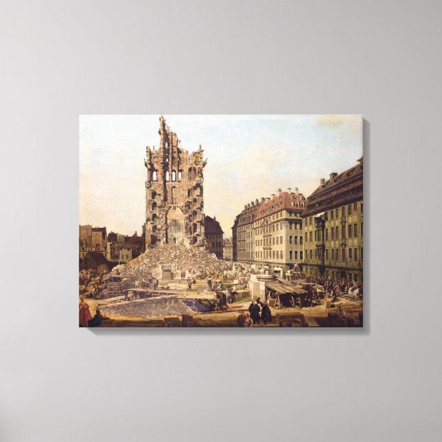 Lienzo Las ruinas de la antigua Kreuzkirche, Dresden (Anverso)