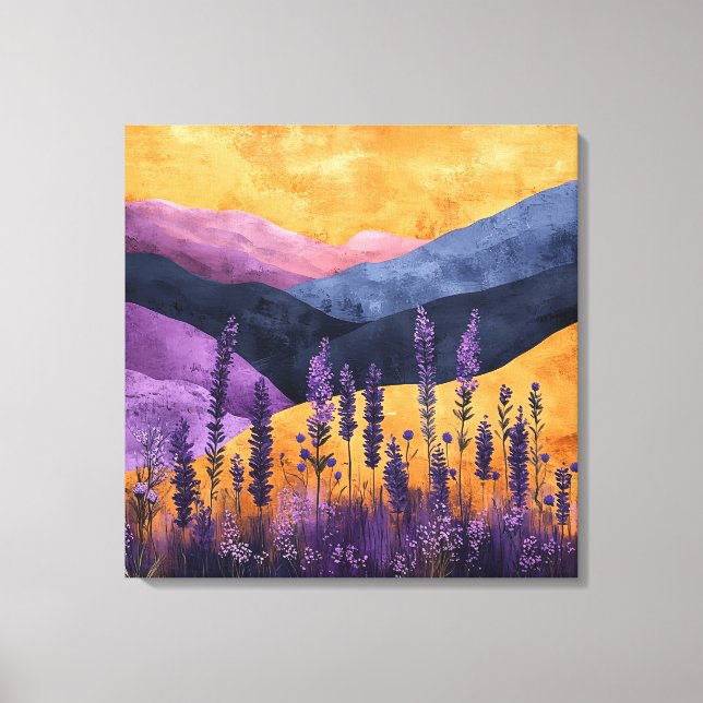 Lienzo Lavendel vor Berglandschaft (Anverso)
