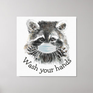 Lienzo Lávese las manos Covid Pandemia Cute Raccoon Cita