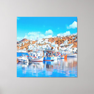 Lienzo ldp MYKONOS - barcos de pesca - puerto - panorama