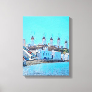 Lienzo ldp MYKONOS - vista desde el mar de los molinos de